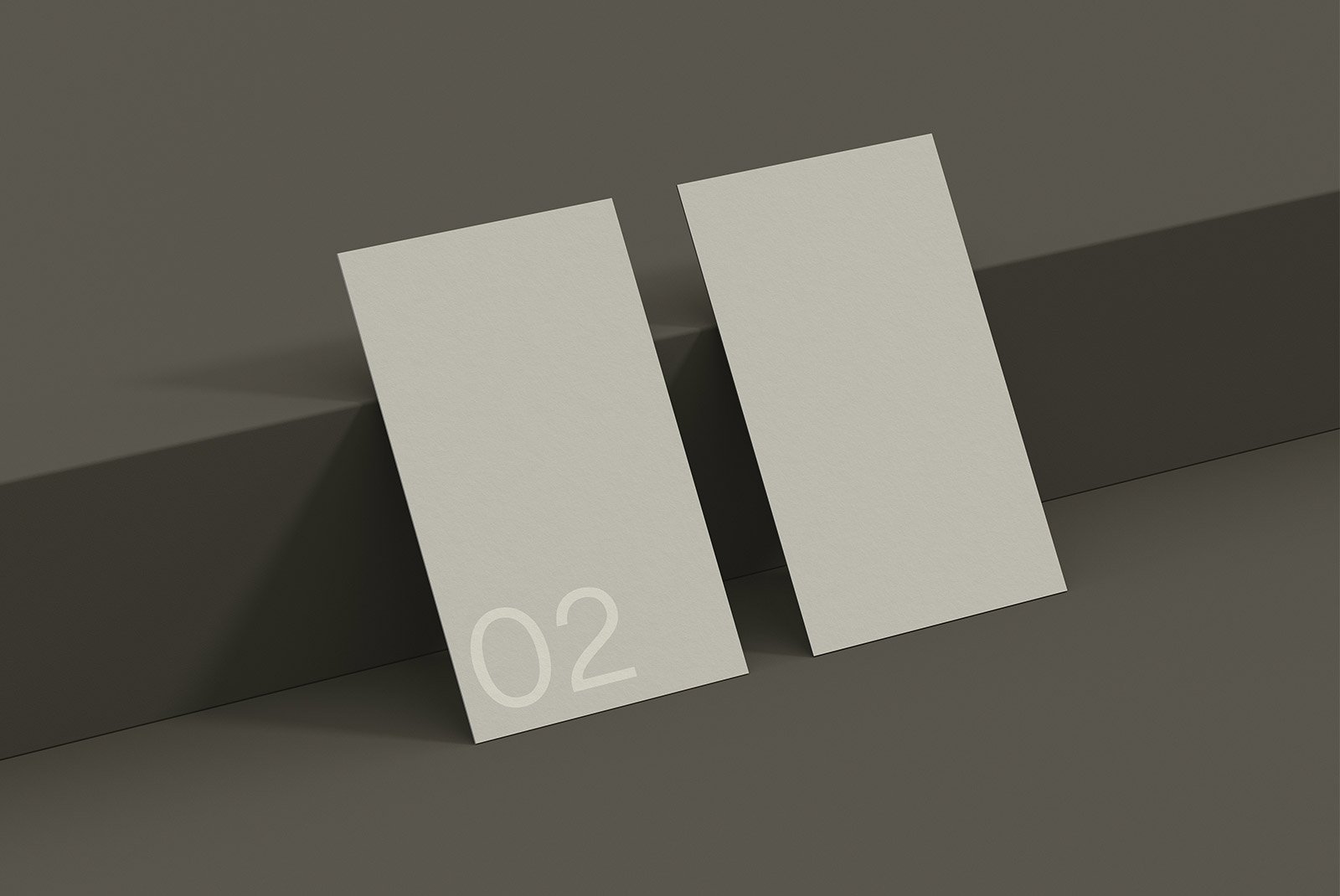 Business card mockup with two blank cards positioned on a dark background perfect for print mockups graphic design template and branding showcase.