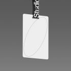 Blank vertical ID badge with a black lanyard on a gray background, suitable for print mockups, apparel mockups, and packaging mockups.