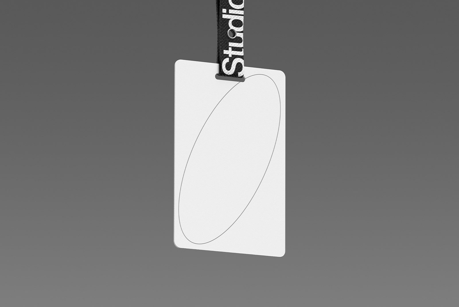 Blank vertical ID badge with a black lanyard on a gray background, suitable for print mockups, apparel mockups, and packaging mockups.