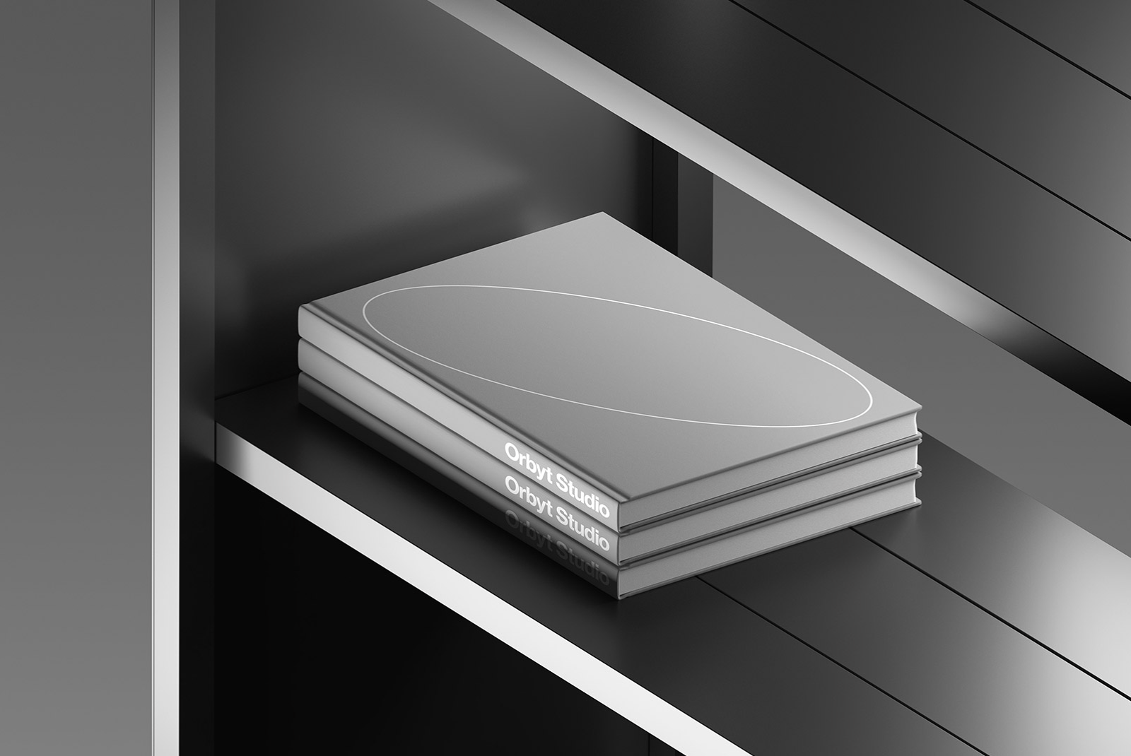 Digital print mockup featuring a minimalist book cover design stacked on a sleek shelf, ideal for graphic designers' projects and presentations.