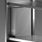 Bookshelf with silver books arranged vertically in a modern design. Useful for print mockups and packaging mockups. Ideal for graphic designers and artists.