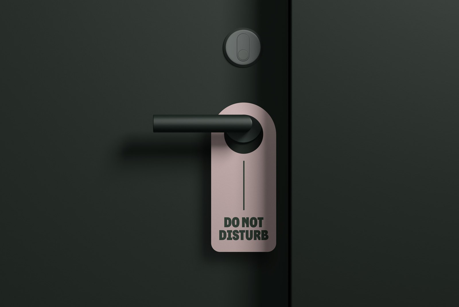 Do not disturb door hanger on black door handle mockup. Ideal for print and packaging design. Simple and modern style for graphic designers.