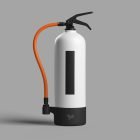 Fire extinguisher packaging mockup on a gray background perfect for graphic designers includes orange hose showcasing clean modern design SEO keywords packaging mockup.