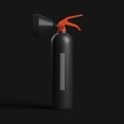 Mockup of a black fire extinguisher with a red handle on a dark background ideal for packaging mockups digital assets for graphic designers.