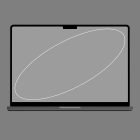 Minimalistic laptop mockup on grey background with abstract oval shape on screen tech mockups digital assets graphic design tools UI UX designers Photoshop effects