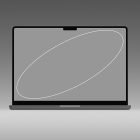 Front view of an open laptop with empty screen isolated on gray background. Perfect for tech mockups, showcasing digital designs, and graphic design projects.