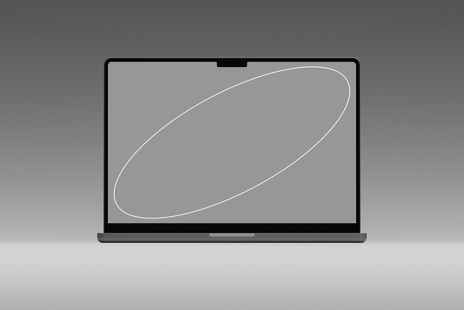 Front view of an open laptop with empty screen isolated on gray background. Perfect for tech mockups, showcasing digital designs, and graphic design projects.