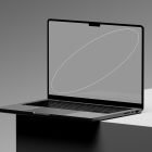 High-resolution tech mockup of a sleek laptop with a blank screen on a minimalistic desk perfect for graphic designers digital assets print mockup resources