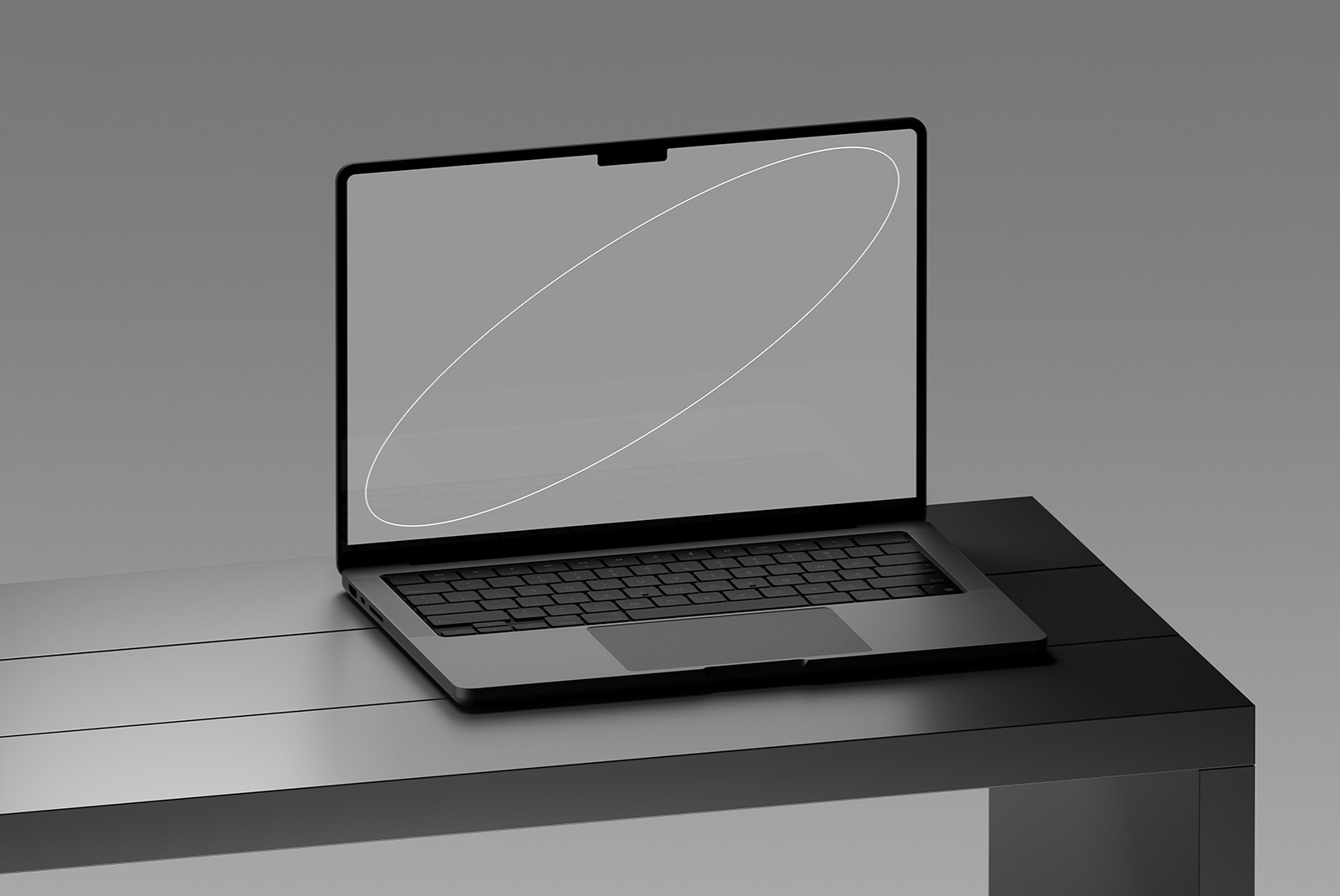Laptop mockup on a sleek desk for tech mockup projects ideal for graphic designers looking for realistic and modern presentation templates digital assets