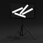 Digital billboard mockup on tripod stand with abstract design for graphic designers, showcasing tech mockups and digital displays for diverse design projects.