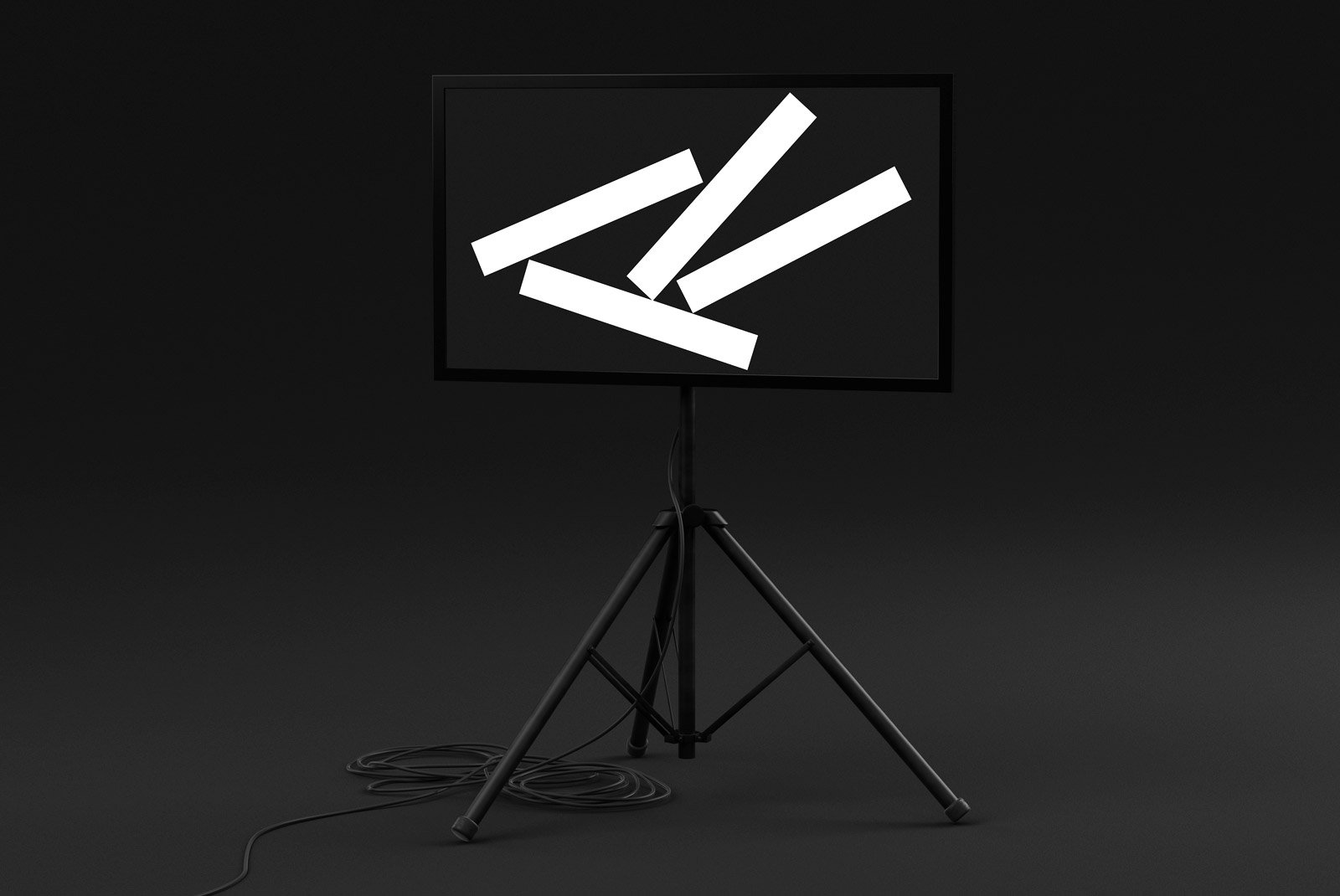 Digital billboard mockup on tripod stand with abstract design for graphic designers, showcasing tech mockups and digital displays for diverse design projects.