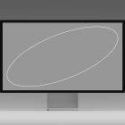 Computer monitor mockup featuring a minimalistic gray background with a white oval outline ideal for showcasing digital designs and tech mockups for graphic designers