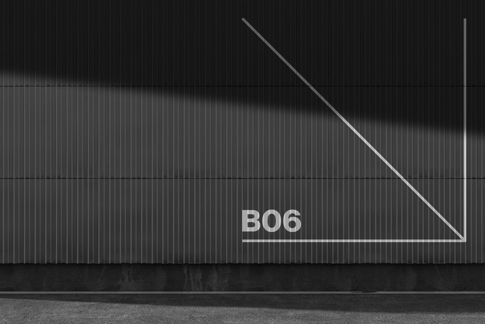 Black corrugated metal wall texture with diagonal lines and B06 text suitable for billboard mockup designs for graphic designers SEO keywords billboard mockup.