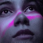 Abstract graphic design of a face with wavy lines and vibrant purple accents suitable for digital assets for graphic designers. Ideal for Photoshop effects.