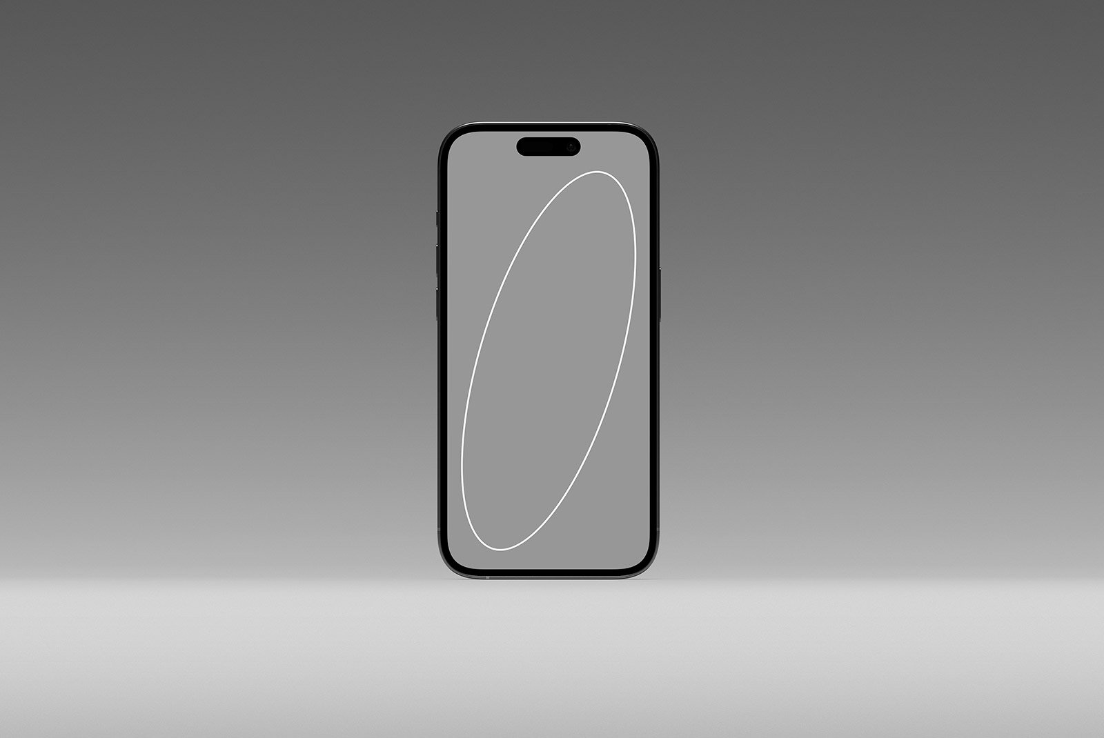 Smartphone screen PSD mockup with a sleek black frame and blank display on a gray background. Ideal for showcasing mobile app interfaces and tech designs.