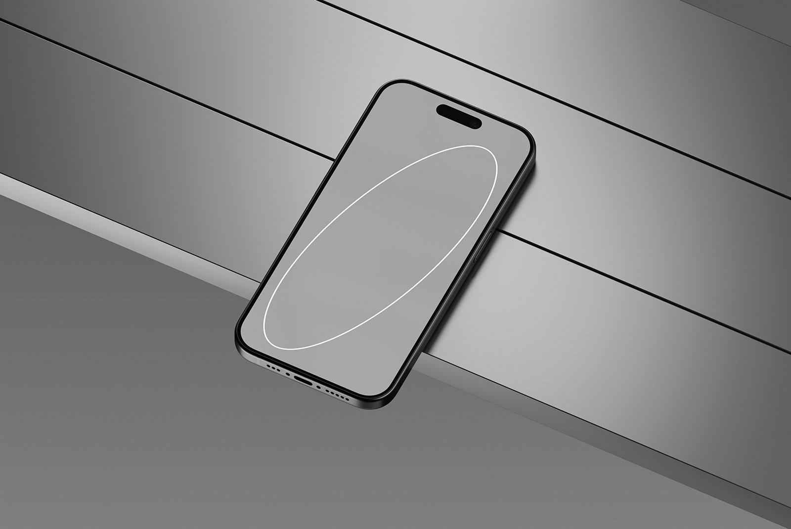 Tech mockup of a smartphone placed on a sleek surface suitable for graphic designers. Perfect for showcasing app designs and UI/UX projects in digital portfolios.