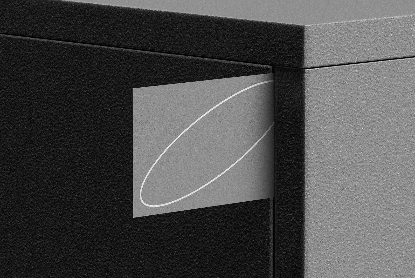 Minimalist grey and black box mockup with a sleek geometric design, ideal for graphic designers seeking modern, clean packaging mockups and print mockups.