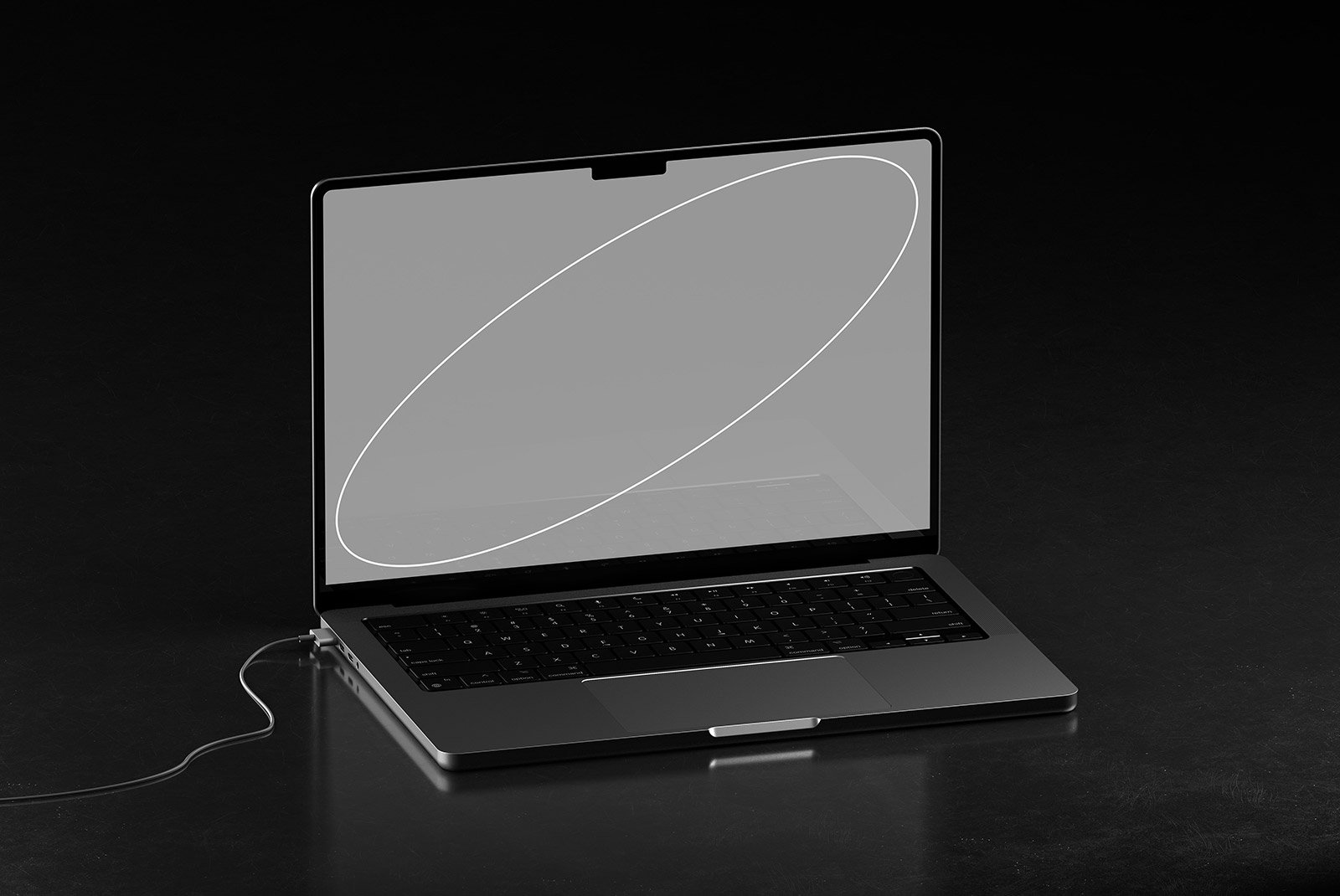 Laptop with a slim design displaying a blank screen suitable for showcasing tech mockups dark background digital assets for graphic designers SEO optimized