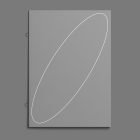 Gray notebook mockup with a single white oval design for graphic designers. Ideal for print mockups, packaging mockups, and branded stationery visualizations