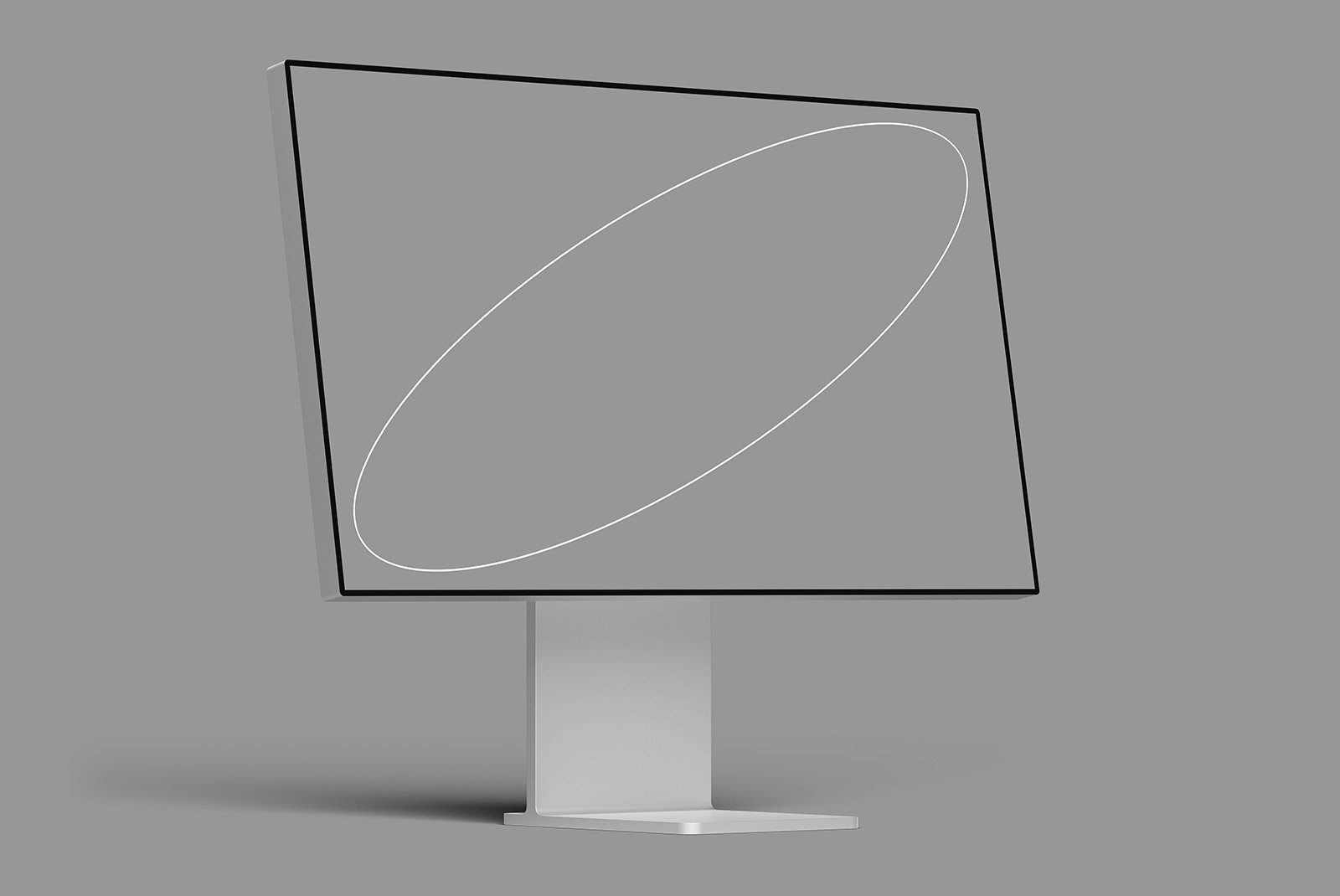 Tech mockup of minimalist monitor screen on a sleek stand for graphic designers. Ideal for showcasing digital designs and user interfaces.