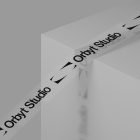 Minimalist packaging mockup featuring branded tape labeled Orbyt Studio wrapped around a sleek white box, suitable for graphic designers.