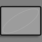 Digital tablet with blank screen and outlined oval on gray background, suitable for tech mockups store for graphic designers, SEO keywords: digital assets, designers