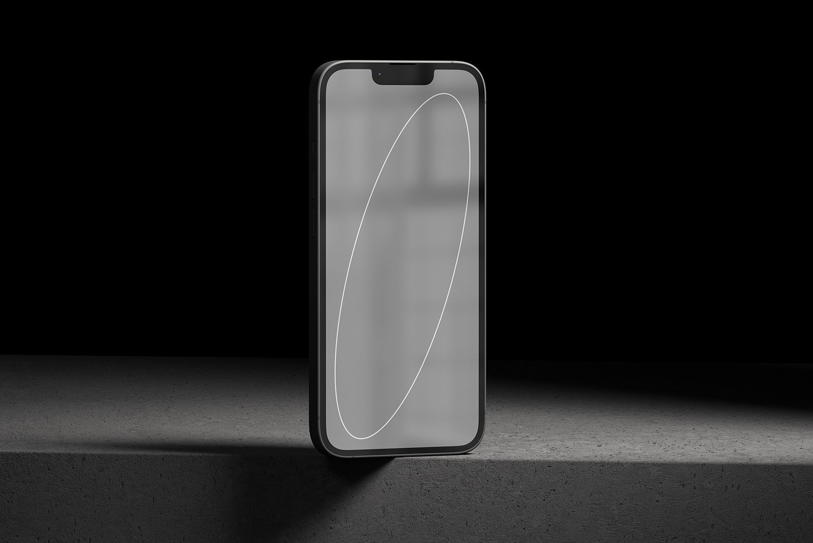 Smartphone tech mockup featuring a modern design on a dark background with minimalistic line art on its screen. Ideal for showcasing app graphics.