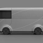 Side view of a modern, futuristic electric concept van with sleek design and smooth lines suitable for tech mockups and graphic design projects