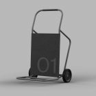 Hand truck mockup with a black rectangular panel showing number 01. Ideal for graphic designers creating packaging or tech-related product visuals.