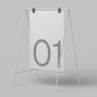 Minimalist billboard mockup with a white A-frame and large number 01. Perfect for displaying graphic designs, print mockups, and advertising visuals.