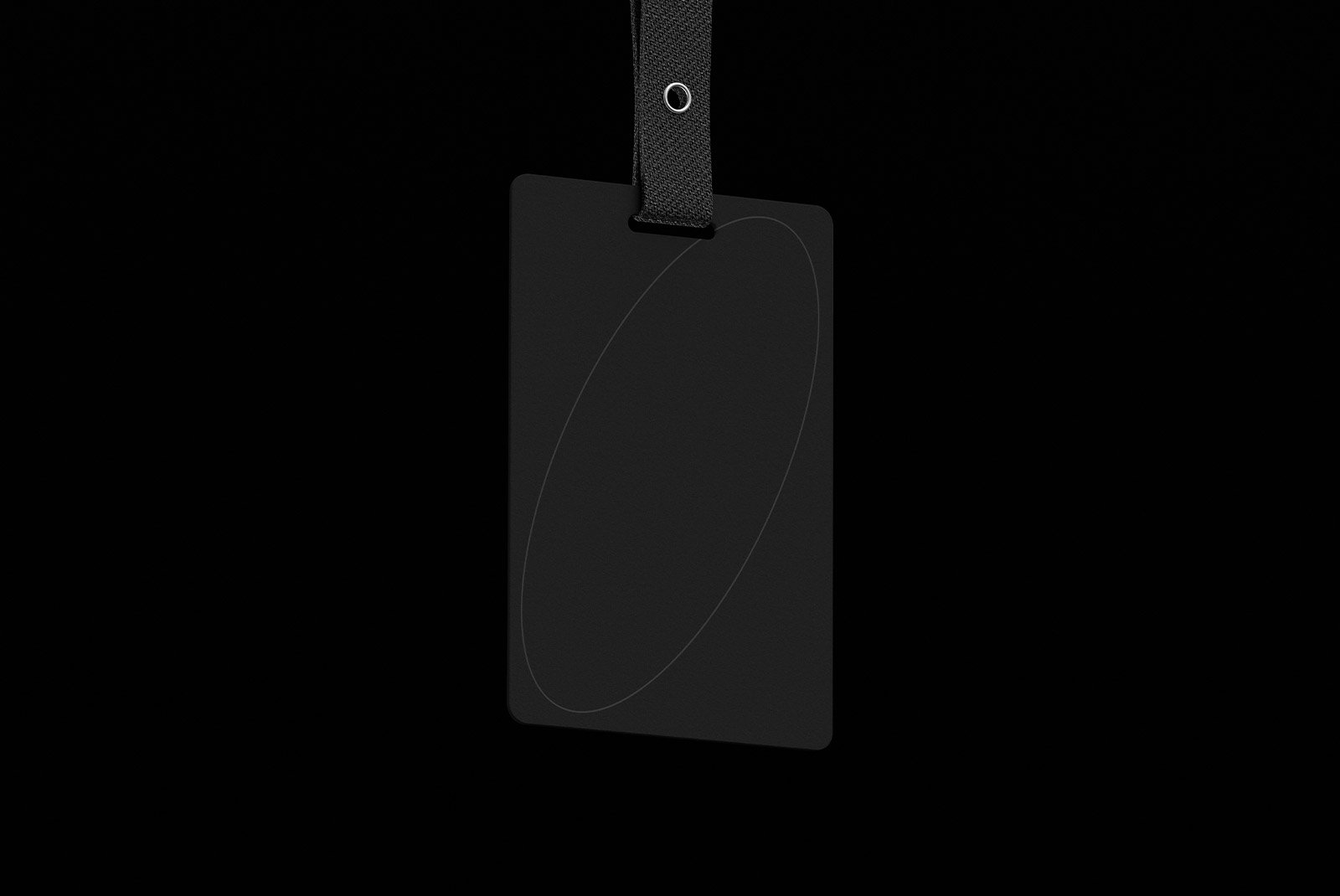 Black hanging tag mockup isolated on dark background ideal for graphic designers looking for high-quality print mockups product branding templates minimalist design