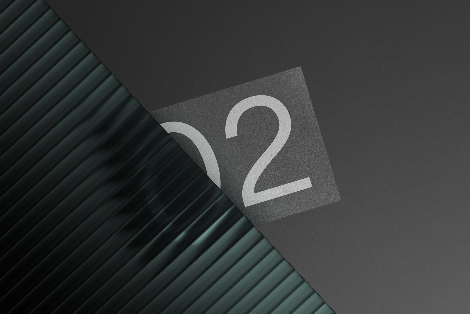 Abstract geometric design with dark textured gradients and large number 02 suitable for print mockups packaging mockups and graphic design projects.