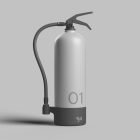 Minimalistic fire extinguisher packaging mockup in gray monochrome design. Ideal for graphic designers seeking realistic packaging representations.