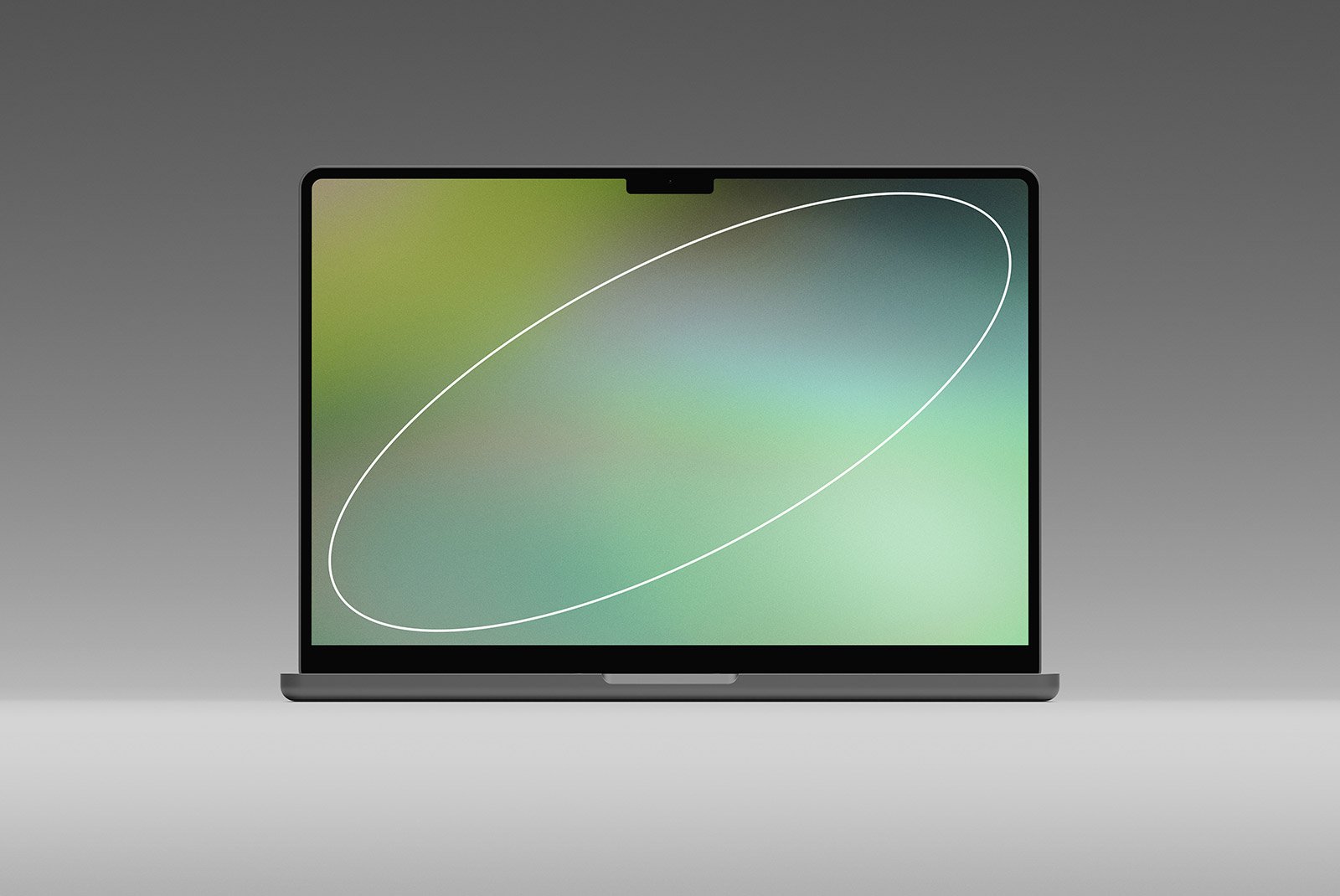 MacBook Pro render with a blank green screen, ideal for tech mockups, digital assets, and graphic design projects. High-resolution, front view.