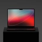 Laptop mockup on dark background with vibrant screen display ideal for tech mockups digital assets and graphic design. Ready for integrating design projects.