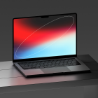 Top view of laptop mockup on dark surface showcasing screen with vibrant red and blue gradient ideal for tech mockup presentations and graphic design projects