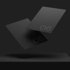 Floating black print mockups with number 06, suitable for professional graphic designers showcasing print templates in a sleek dark-themed presentation.