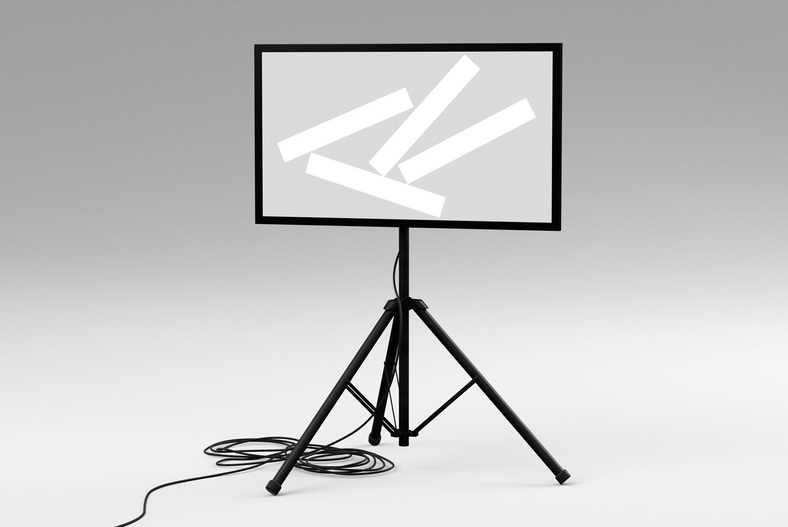 Digital billboard mockup on a tripod stand with cables, suitable for graphic designers. Categories: billboard mockups, print mockups, tech mockups, SEO.