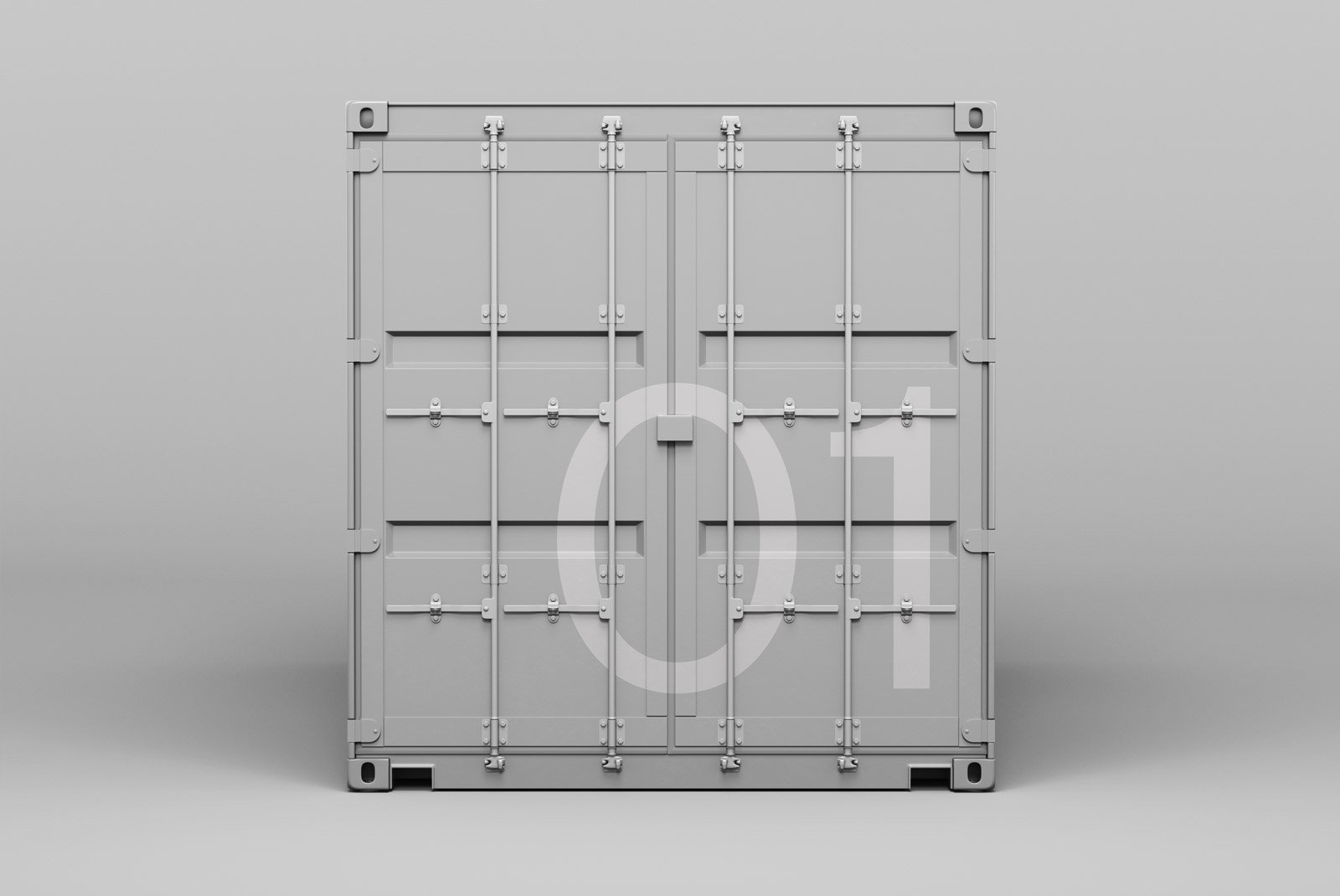 Gray shipping container mockup for graphic designers isolated on neutral background 3D model packaging mockup number 01 digital assets for design projects.