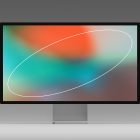 Tech mockup of a high-resolution computer monitor with vibrant abstract background and a white oval line suitable for graphic designers and digital design projects.