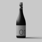 Wine bottle packaging mockup with minimalist design on grey background ideal for showcasing label designs for graphic designers and packaging presentation.