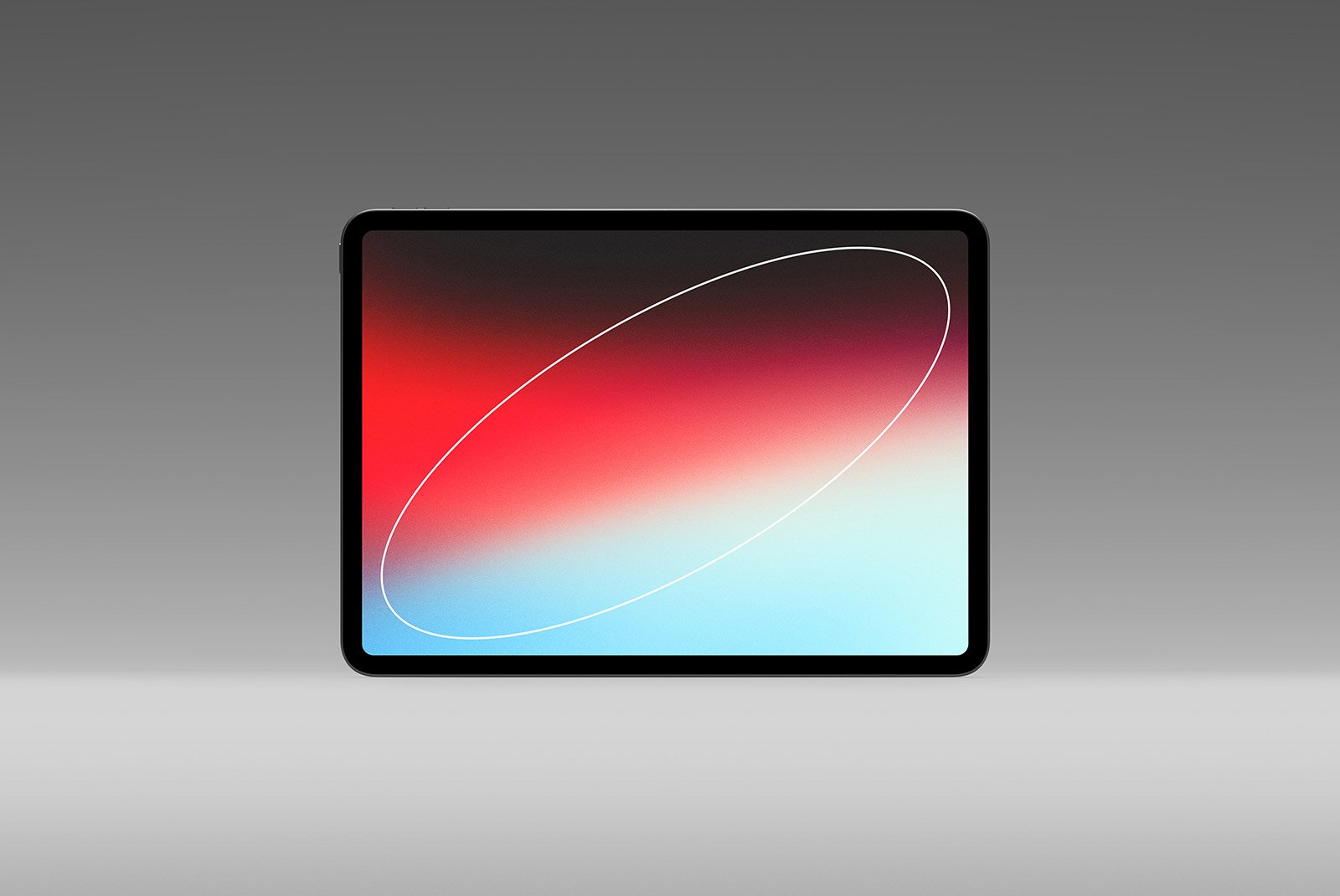 Tablet with colorful gradient screen displaying abstract design suitable for tech mockup. Perfect for showcasing apps and graphics for digital designers.