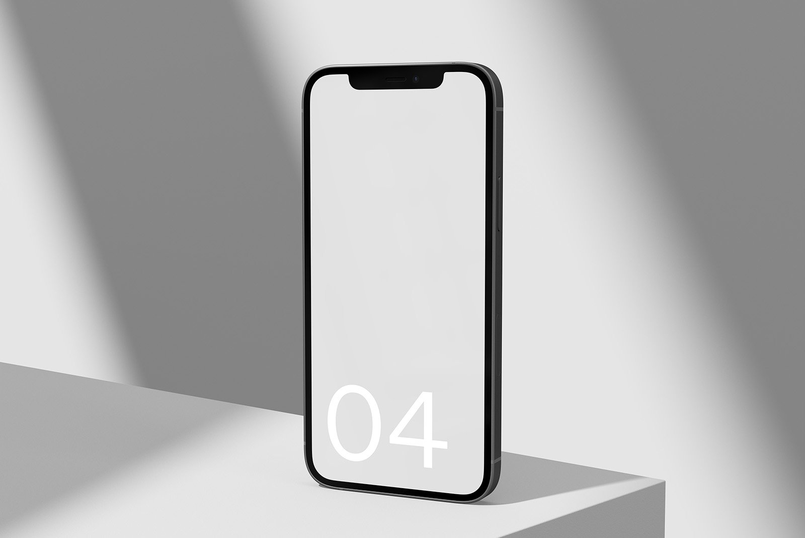 Minimalist smartphone tech mockup featuring blank screen and number 04, ideal for showcasing digital assets. Perfect for tech mockups and graphic design.