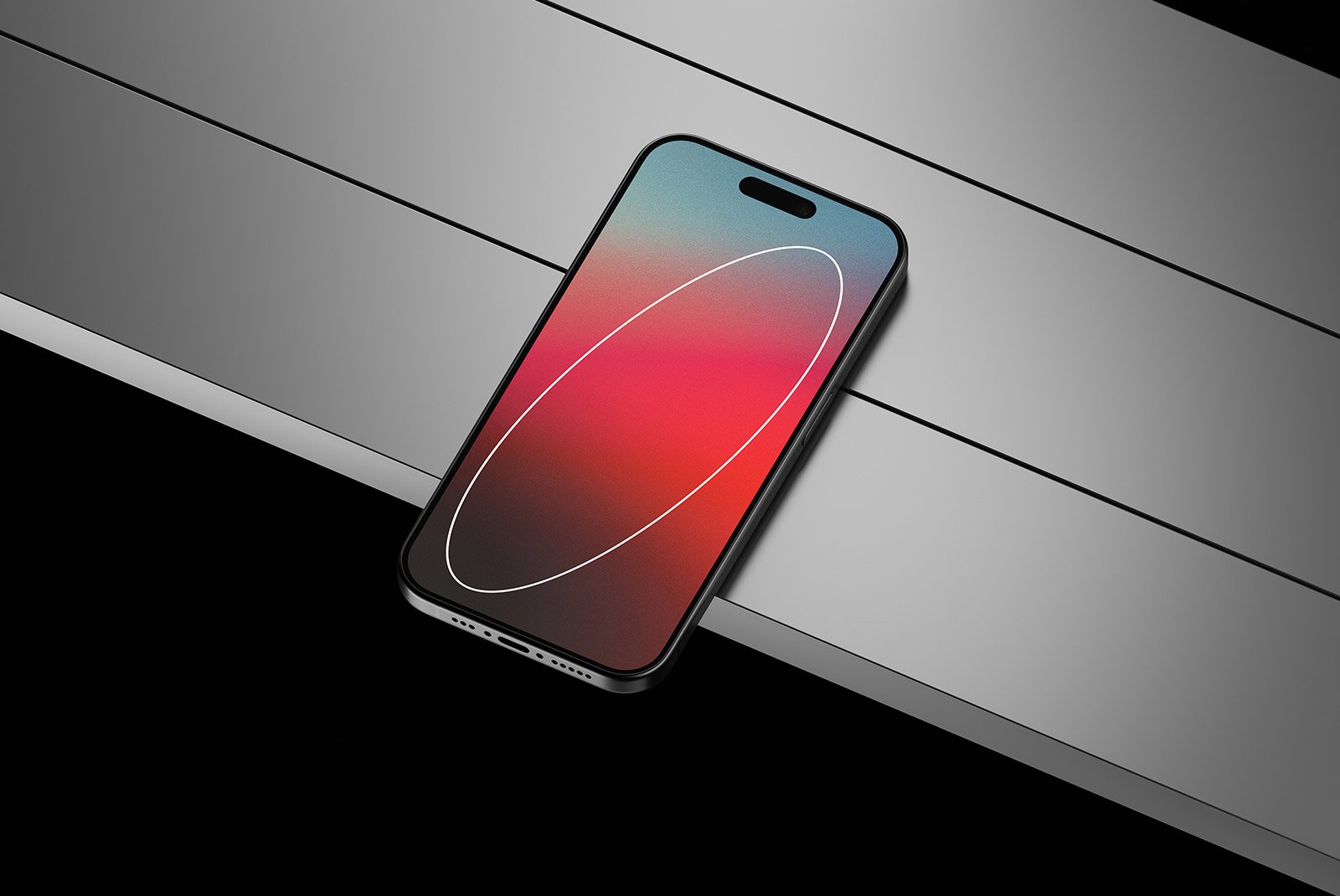 Modern smartphone mockup on sleek surface featuring a vibrant screen. Ideal for tech mockups and digital designs for graphic designers. High-resolution asset.