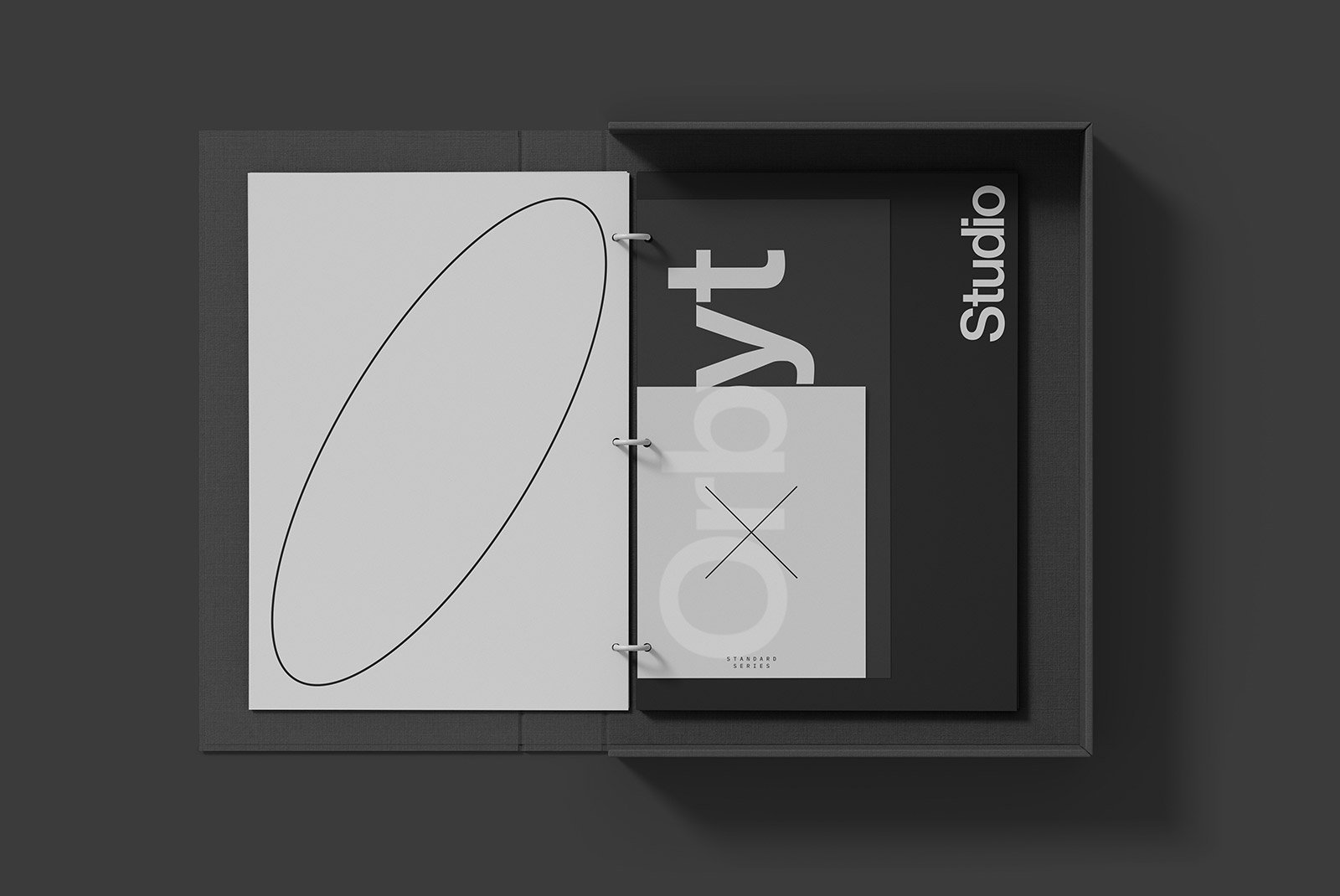 Folder with minimalist black and white graphic designs showcasing prints and texts, suitable for graphic designers. Keywords: Print mockups, graphics, designers.