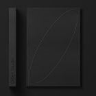 Black matte hardcover book mockup with sleek minimalist design and debossed pattern perfect for print mockups and graphic design resources for graphic designers.