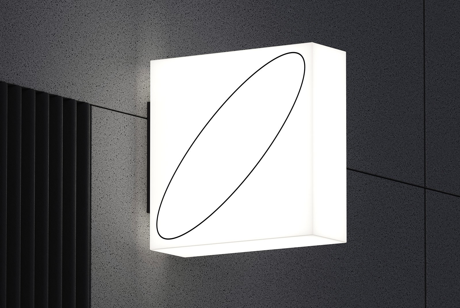 Minimalist square illuminated billboard mockup on modern textured wall showcasing a simple design ideal for graphic designers and advertising professionals.
