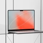 Laptop mockup with abstract wallpaper on tiled background tech mockup for graphic designers showcasing high-resolution digital assets for visual projects
