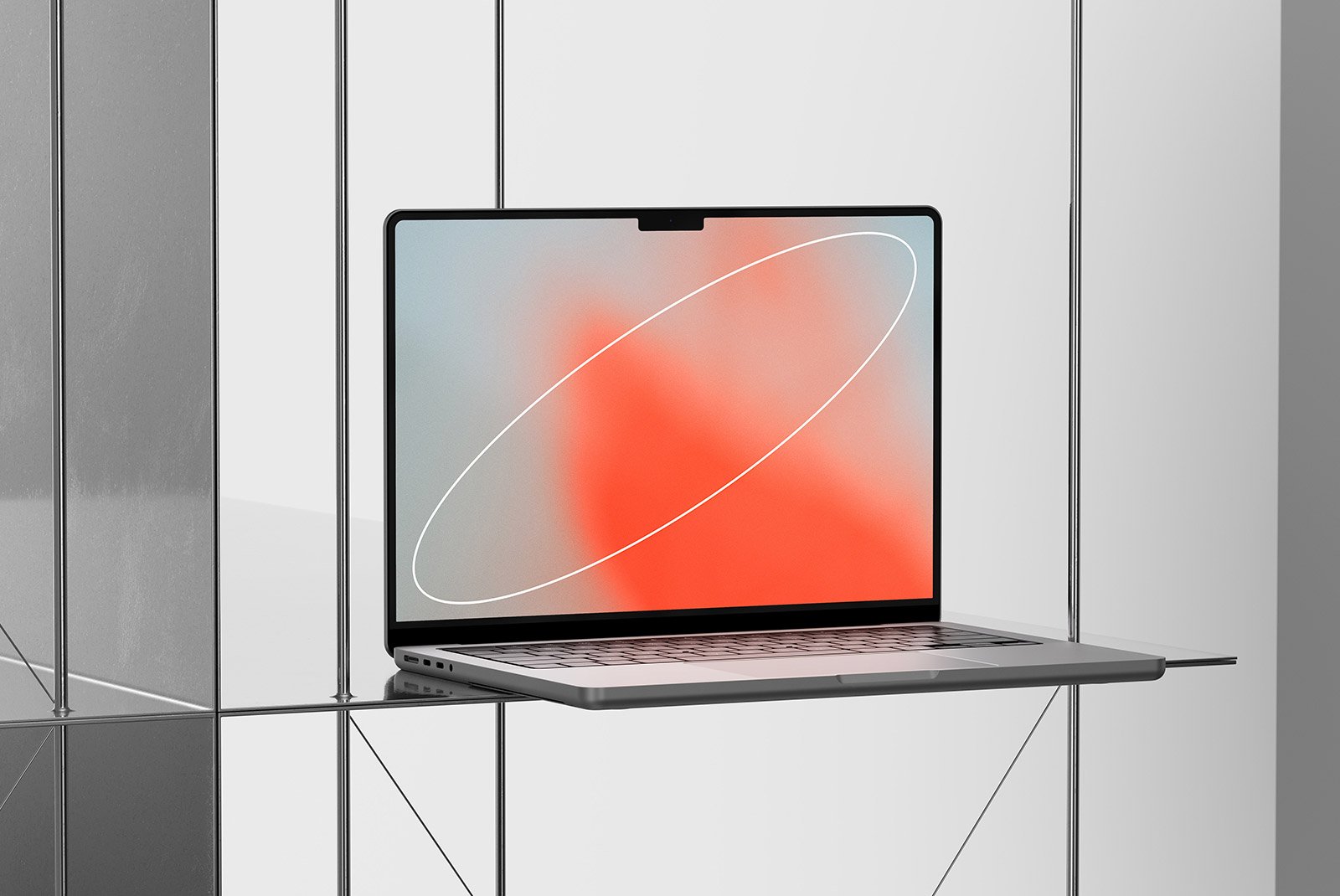 Laptop mockup with abstract wallpaper on tiled background tech mockup for graphic designers showcasing high-resolution digital assets for visual projects