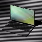 Laptop with abstract green wallpaper isolated on shadowed surface computer tech mockup digital asset graphic design resource for designers and creatives